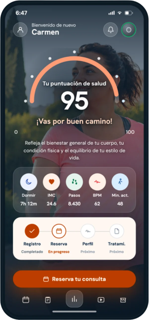 Panel de salud de la app Limina